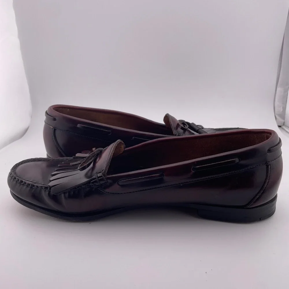 Cole Haan Mens Burgundy Leather‎ Kiltie Tassel Loafers Made in USA Size 10.5 D